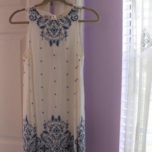 White Shift Dress w/ Royal Blue Detailing